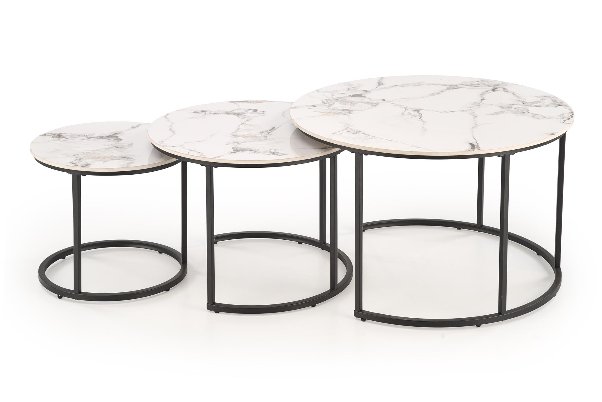 Set konferenčních stolků GILDA bílý mramor/černá