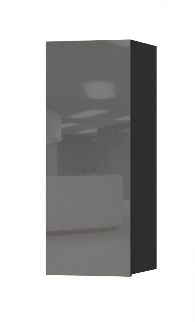 Závěsná skříňka HELIO Černá - šedé sklo