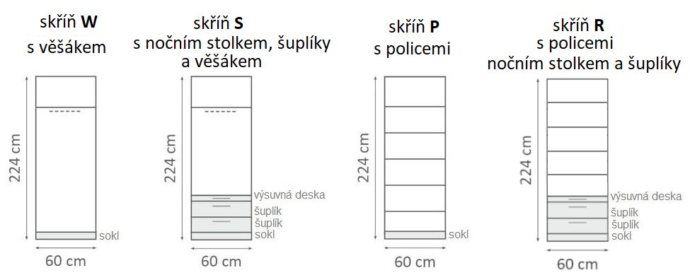 Skříň ke sklápěcí posteli VERTIKÁLNÍ - program