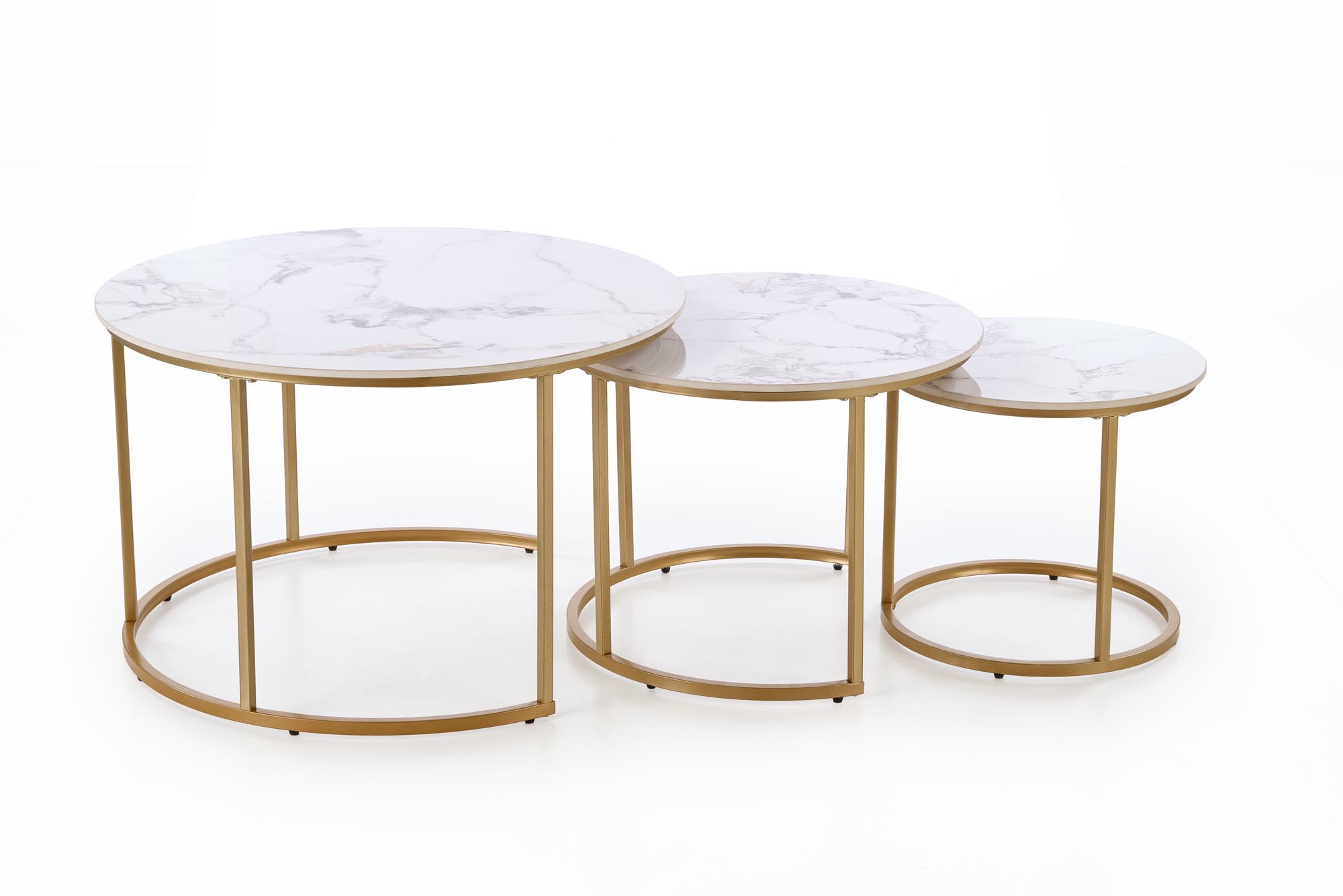 Set konferenčních stolků GILDA bílý mramor/zlatá