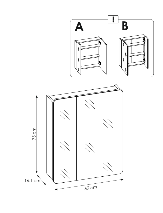 Koupelnová skříňka ARUSA  841 - závěsná zrcadlo 60