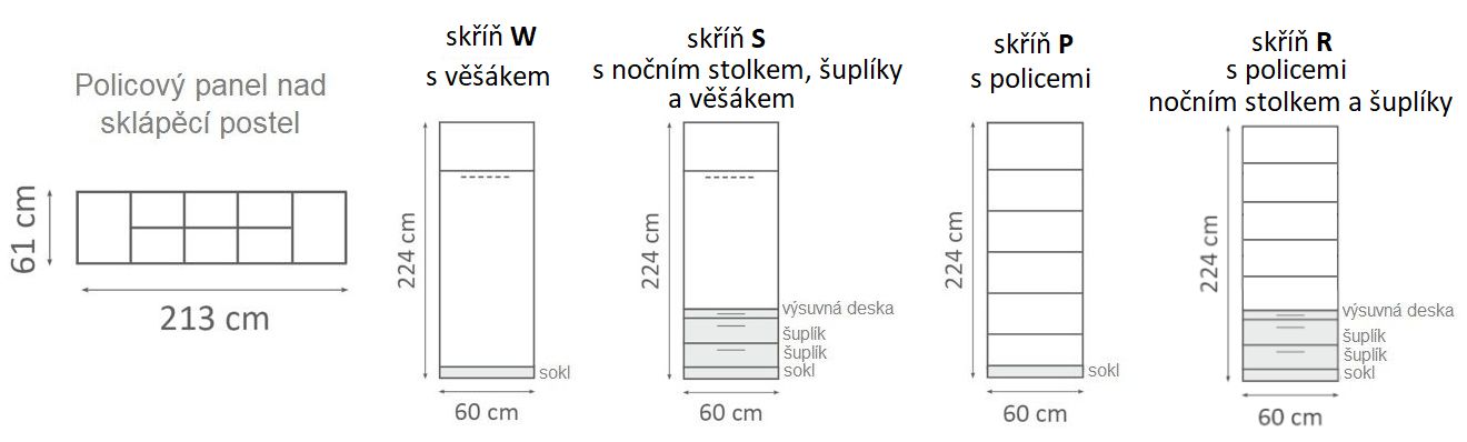 Skříň ke sklápěcí posteli HORIZONTÁLNÍ - program