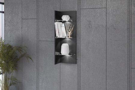 Panel s policemi HELIO Černá - černé sklo