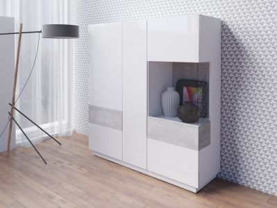 Vitrína III SILKE Bílá - Colorado Beton